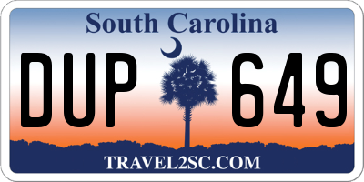 SC license plate DUP649