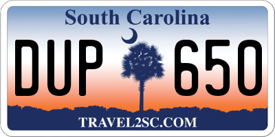 SC license plate DUP650