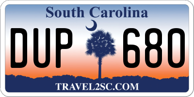 SC license plate DUP680