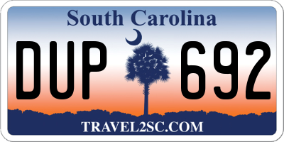 SC license plate DUP692