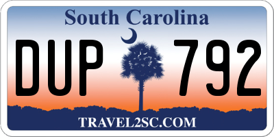SC license plate DUP792