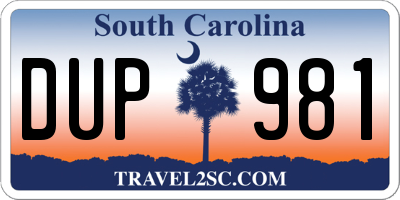 SC license plate DUP981