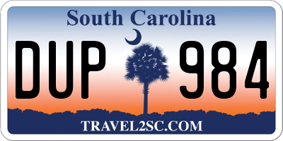 SC license plate DUP984