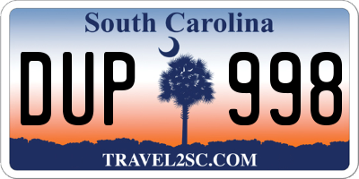 SC license plate DUP998