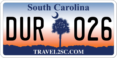 SC license plate DUR026