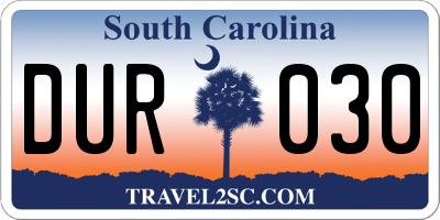 SC license plate DUR030