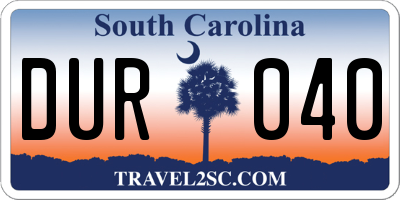 SC license plate DUR040
