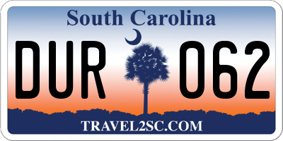 SC license plate DUR062