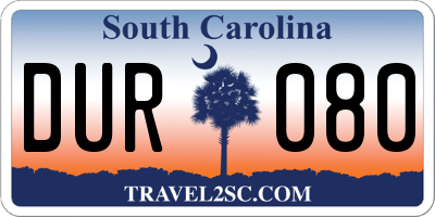 SC license plate DUR080