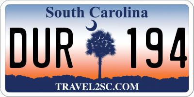 SC license plate DUR194