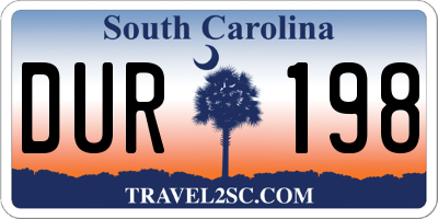 SC license plate DUR198