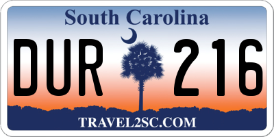 SC license plate DUR216