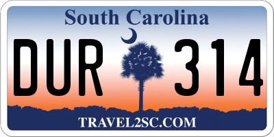 SC license plate DUR314