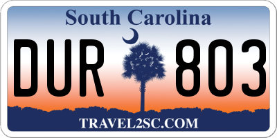 SC license plate DUR803