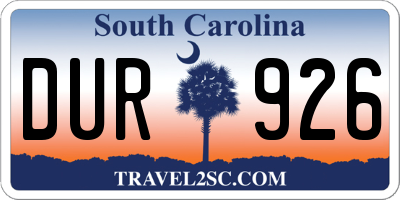 SC license plate DUR926