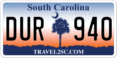SC license plate DUR940