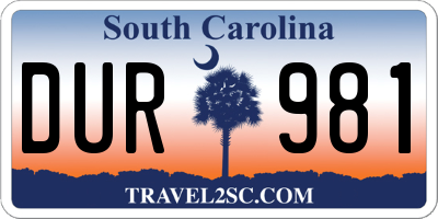 SC license plate DUR981