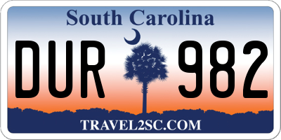 SC license plate DUR982