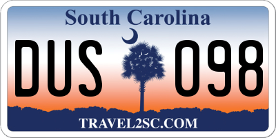 SC license plate DUS098
