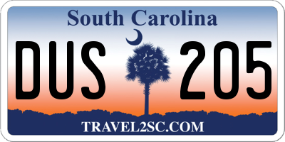 SC license plate DUS205