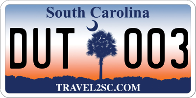 SC license plate DUT003