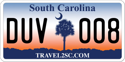 SC license plate DUV008