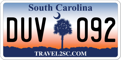 SC license plate DUV092