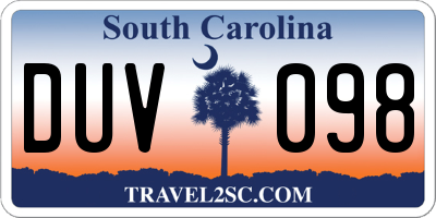 SC license plate DUV098