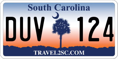 SC license plate DUV124