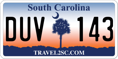 SC license plate DUV143