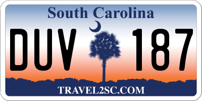 SC license plate DUV187