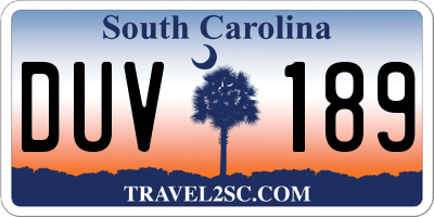 SC license plate DUV189