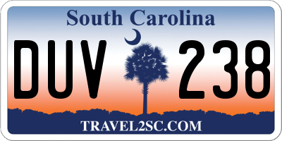 SC license plate DUV238