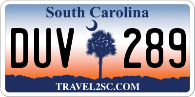 SC license plate DUV289