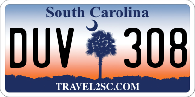 SC license plate DUV308