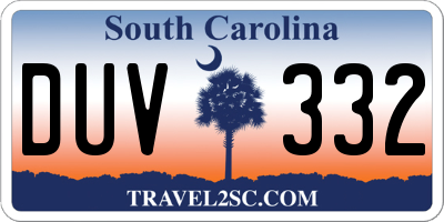 SC license plate DUV332