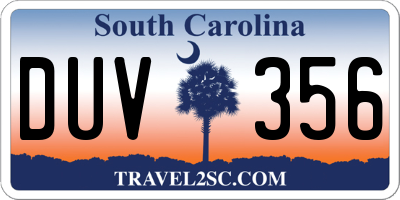 SC license plate DUV356