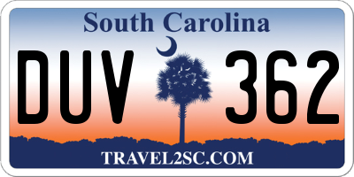 SC license plate DUV362