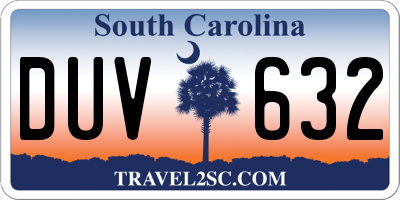 SC license plate DUV632