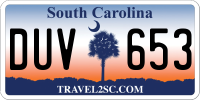 SC license plate DUV653