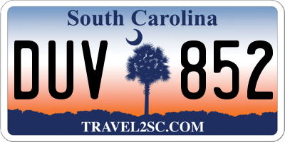 SC license plate DUV852