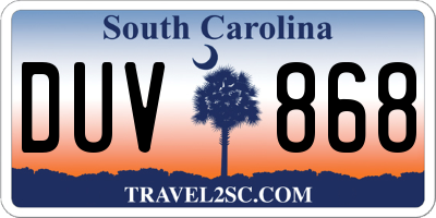 SC license plate DUV868