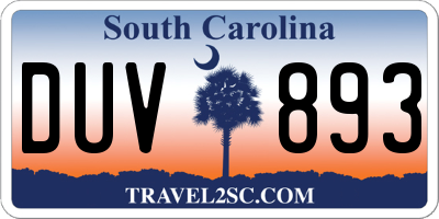 SC license plate DUV893