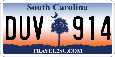 SC license plate DUV914