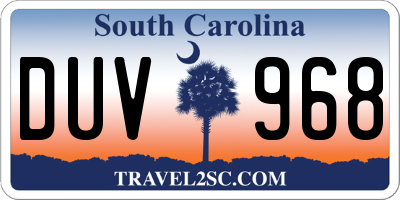 SC license plate DUV968