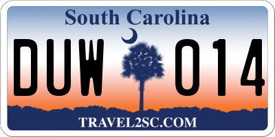 SC license plate DUW014