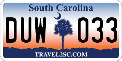 SC license plate DUW033