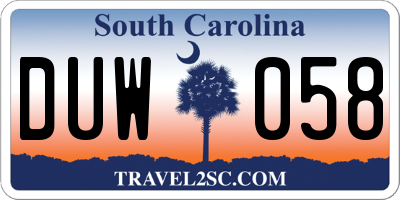 SC license plate DUW058