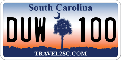 SC license plate DUW100
