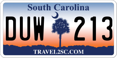 SC license plate DUW213